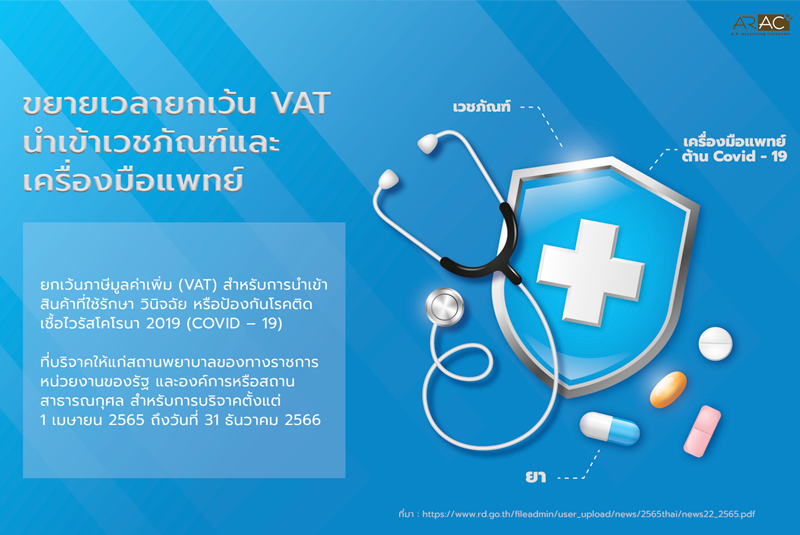 ขยายเวลา ยกเว้น VAT นำเข้าเวชภัณฑ์และเครื่องมือแพทย์
