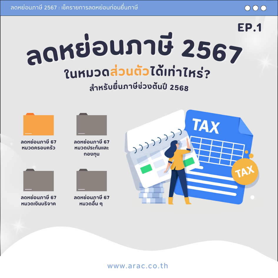 Ep.1 ลดหย่อนภาษี 2567 ในหมวดส่วนตัวได้เท่าไหร่? สำหรับยื่นภาษีช่วงต้นปี 2568
