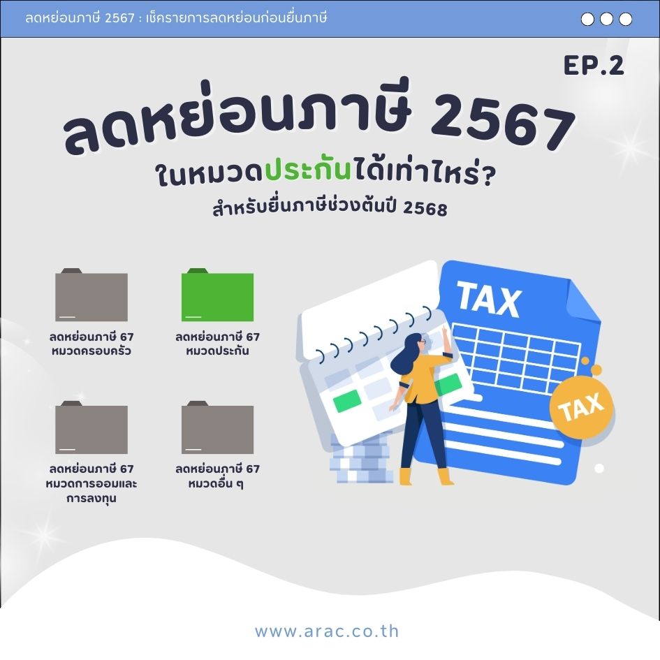 Ep. 2 ลดหย่อนภาษี 2567 ในหมวดประกันได้เท่าไหร่? สำหรับยื่นภาษีช่วงต้นปี 2568
